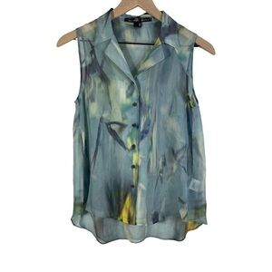 theyskens' theory MEDIUM Blue Silk Watercolor Blouse Size XS